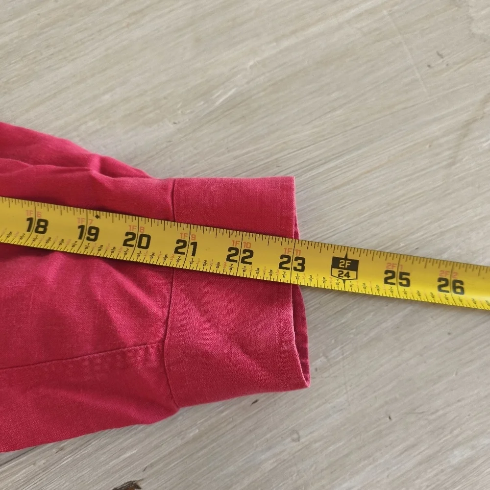 90s y2k Lauren Ralph Lauren 100% Linen Button Down Top sz M Red Preppy Old Money